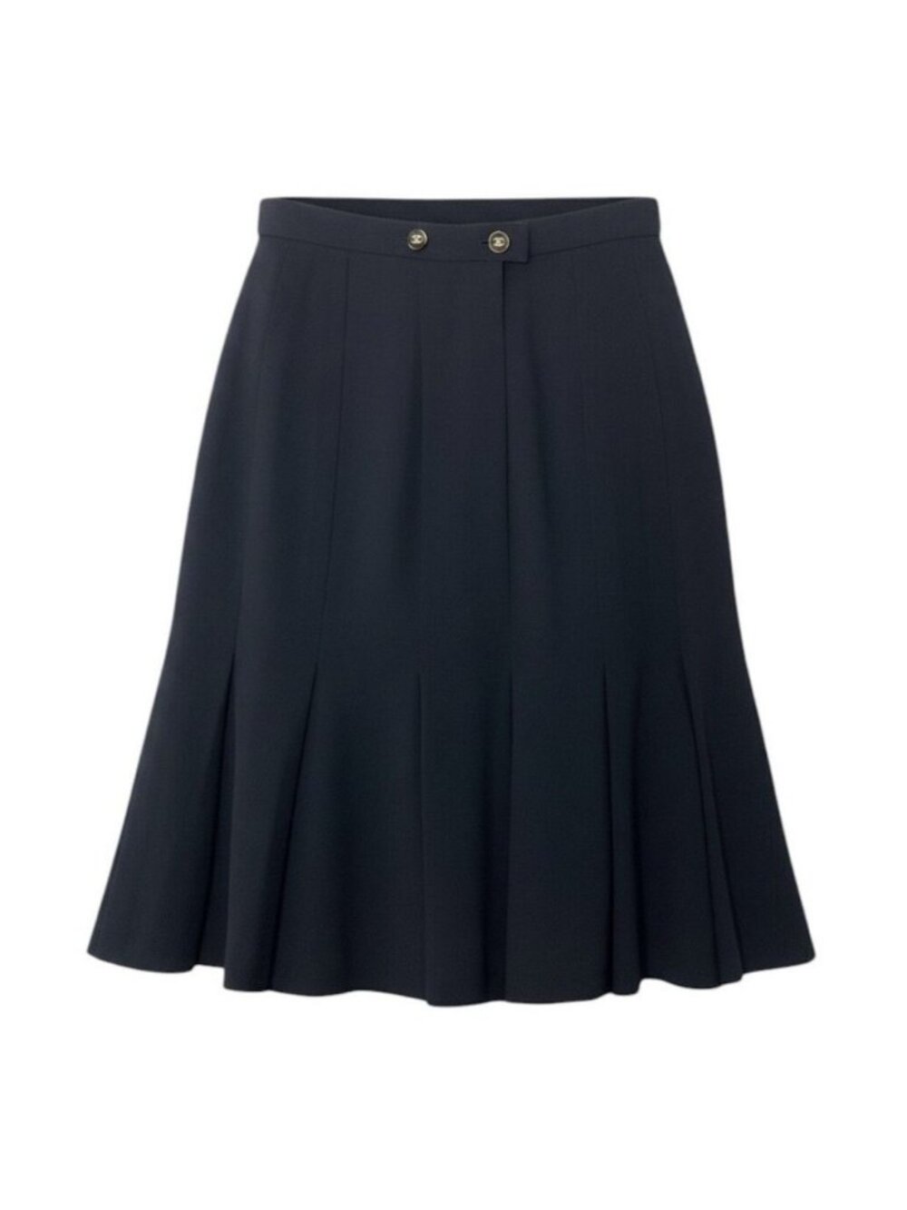 Chanel Boutique CC Logo Wool Pleated Skirt